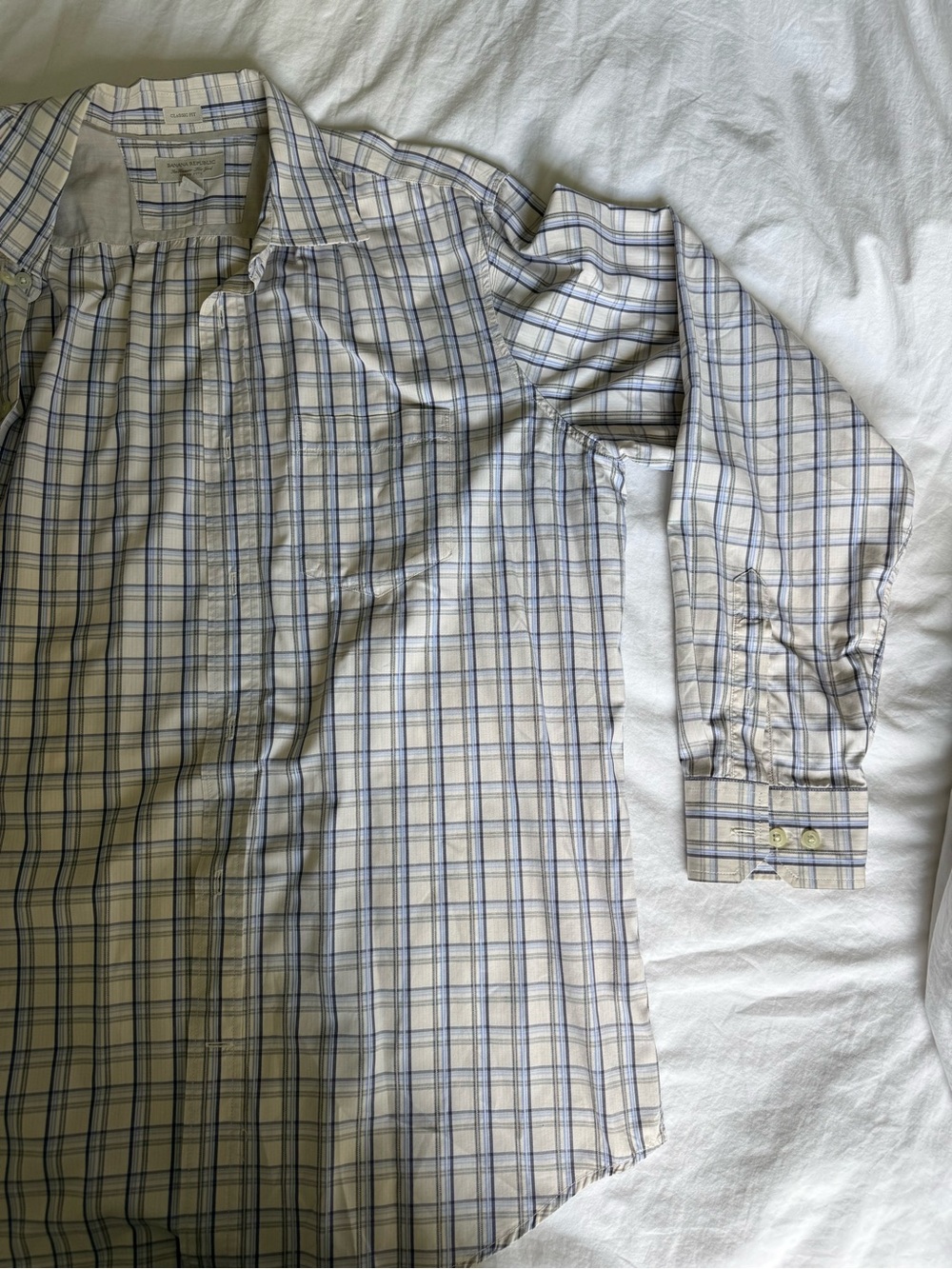 Banana Republic Plaid Dress Shirt - Light Blue & Cream